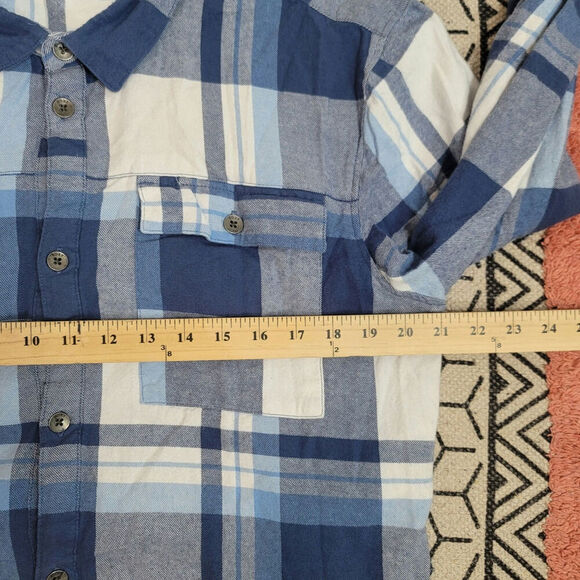 ROXY Both Ways Plaid Long Sleeve Cropped Button Up in Blue, sz Large - Picture 13 of 16